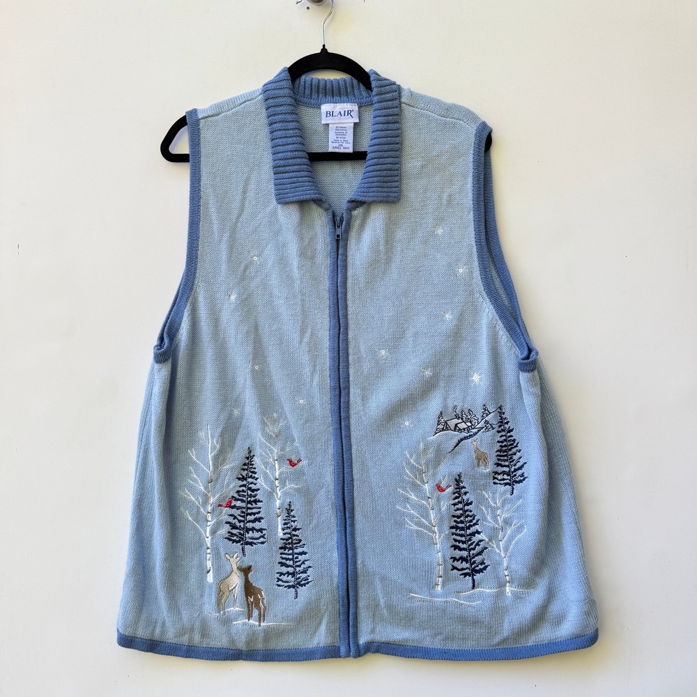 Blair Womens 2XL Winter Deer Embroidered Knit Grandmacore Cabincore Sweater Vest